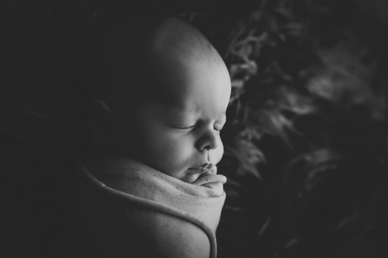 Beaufort SC newborn dramatic black and white image