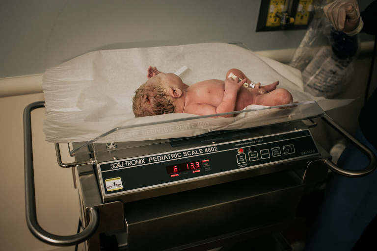 Weigh in of baby boy at hospital 