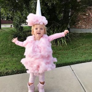 Fluffy Pink outfit and upside down paper cone to make walking Cotton Candy