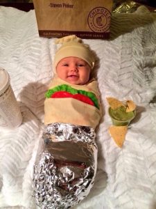 Baby Burrito Costume with Chipotle Bag and Guacamole