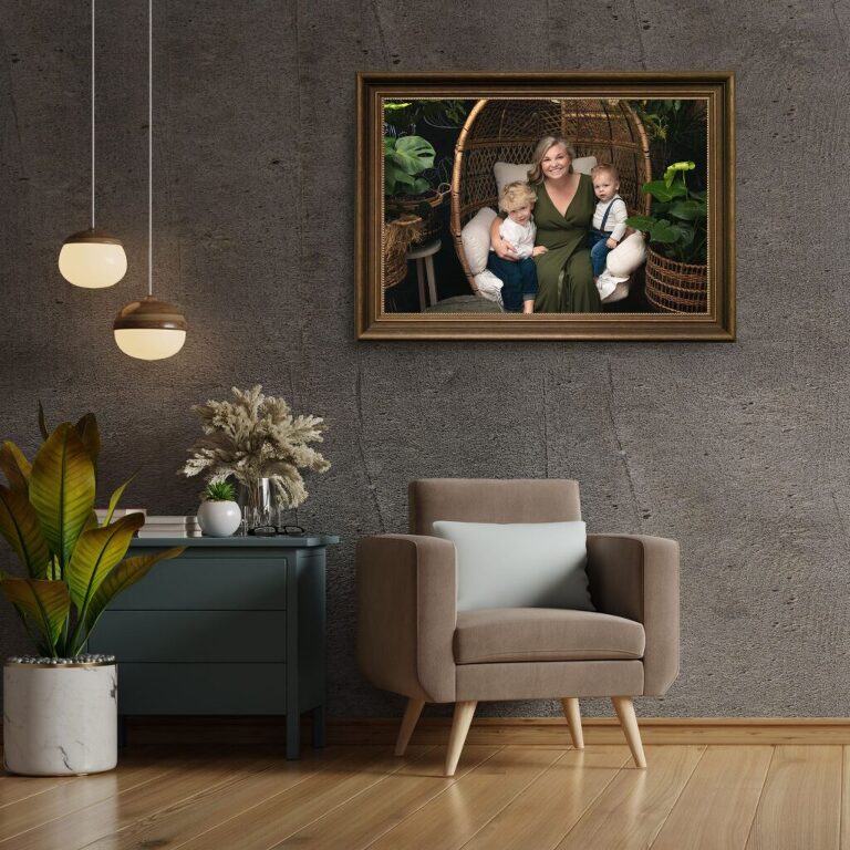 favorite image hung in a frame on the living room wall 